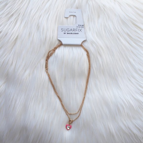 NWT SUGARFIX by BaubleBar Crystal and Enamel Pink Heart Pendant Necklace - Picture 4 of 8